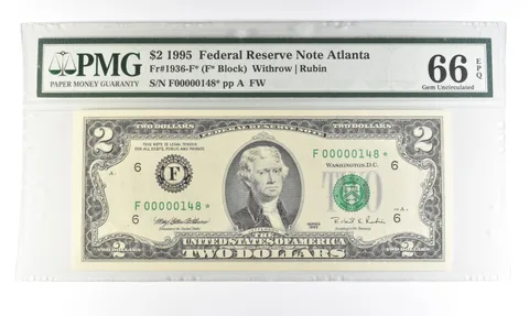 1995 $2 Atlanta GA FRN Fr#1936-F* Star Error Gem Unc 66 EPQ PMG Low Serial *5470