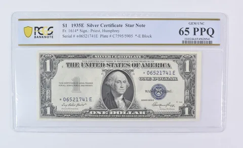 1935 E $1 Silver Certificate Star Note Fr#1614* Choice Unc 65 PPQ PCGS