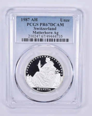 1987 AH Switzerland Unze Matterhorn Ag PR67 DCAM PCGS Blue Label