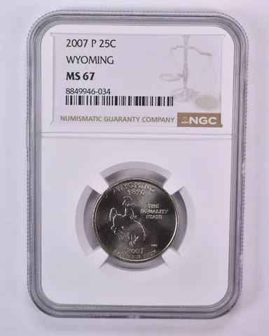 2007-P Washington State Quarter Wyoming MS67 NGC Brown Label