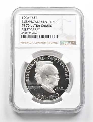 PF70 UCAM 1990-P Eisenhower Commemorative Silver Dollar Prestige Set NGC *9833