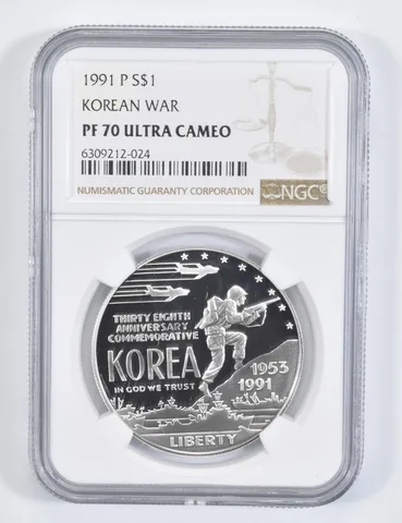 1991-P Korean War Commemorative Proof Silver Dollar PF70 UCAM NGC