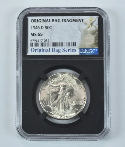 1946-D Walking Liberty Half Dollar Original Bag Fragment MS65 NGC