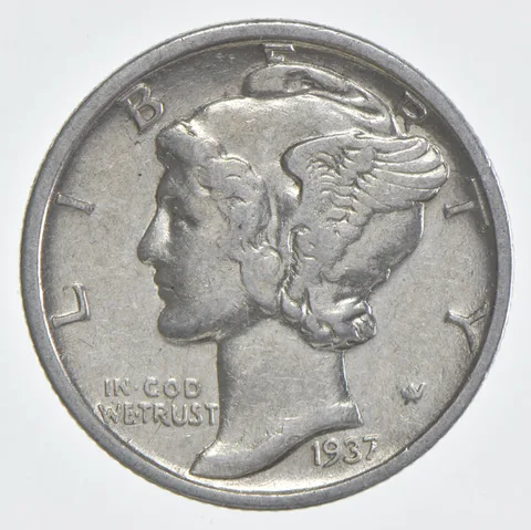 1937-S Mercury Dime 90% Silver AU Almost Unc
