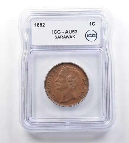 1882 Sarawak 1 Cent AU53 ICG *7649