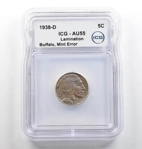 1938-S Indian Head Buffalo Nickel Mint Error Lamination AU55 ICG *4003