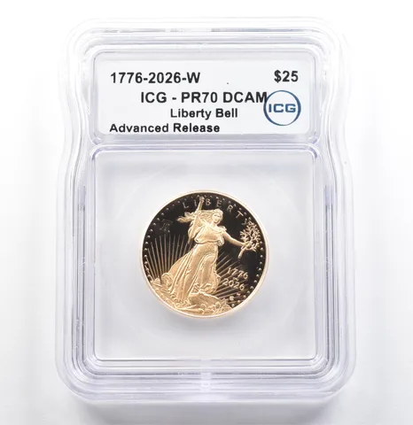 2026-W $25 American Gold Eagle Liberty Bell Advance Release 1/2 Oz PR70 DCAM ICG