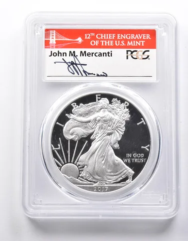PR70DCAM 2017-S American Silver Eagle Mercanti Signed FDOI PCGS a8707