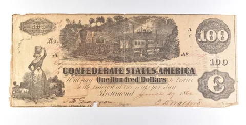1863 $100 Confederate States Of America Note T39 Reverse Stamps *7286