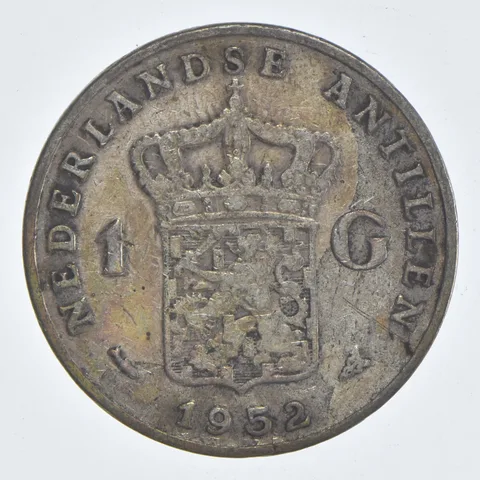 SILVER WORLD Coin 1952 Netherlands Antilles 1 Gulden World Silver Coin *815
