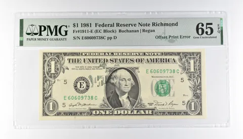 PMG 65 Gem Unc EPQ $1 1981 FRN Richmond Fr#1911-E Offset Print Error *3177