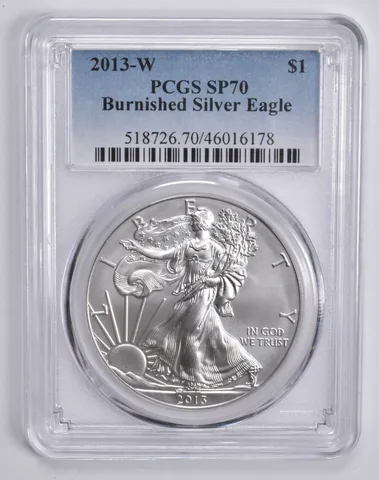 2013-W BURNISHED SILVER EAGLE SP70 PCGS Blue Label