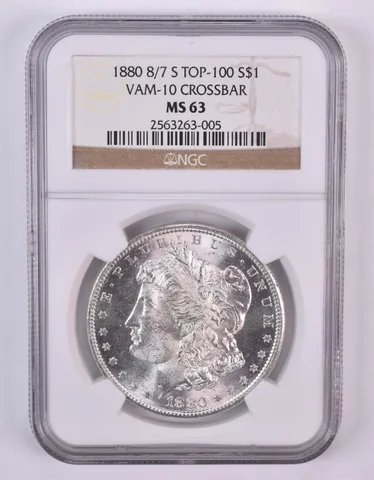 1880-S 8/7-S Morgan Silver Dollar VAM-10 Crossbar MS63 NGC *0993
