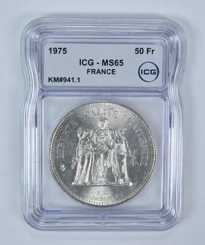 1975 France 50 Francs Silver KM#941.1 MS65 ICG
