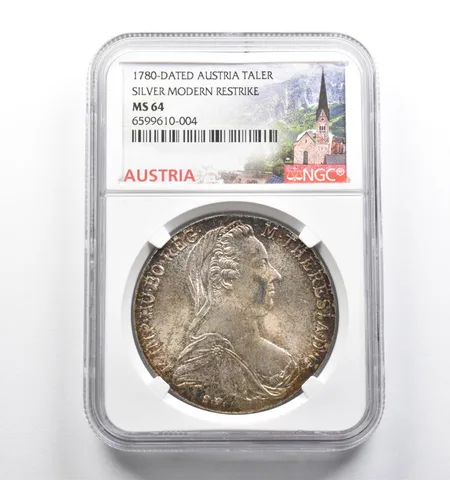 MS64 1780-Dated Austria 1 Thaler Silver Modern Restrike NGC - Great Color *4656