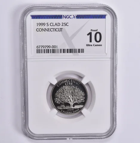1999-S Washington Quarter Connecticut CLAD Proof 10 NGC X NGCX