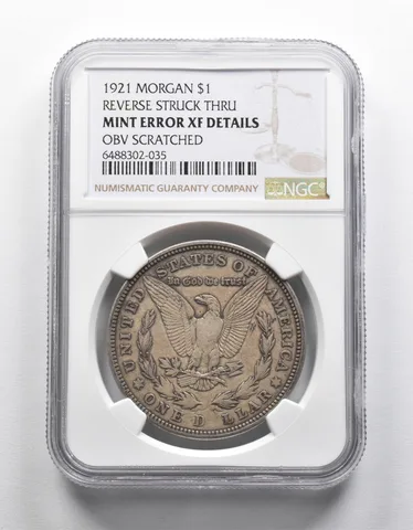 Mint Error XF Details 1921 Morgan Silver Dollar REV Struck Thru NGC *1925