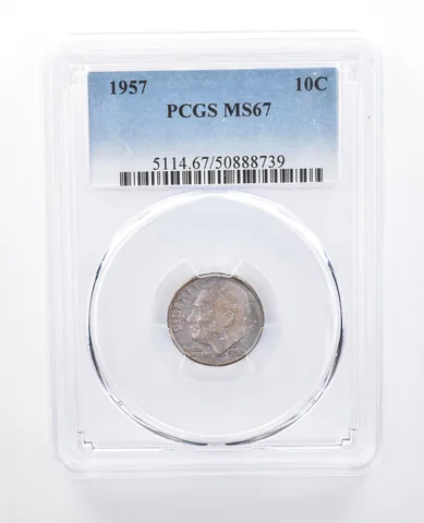 1957 Roosevelt Dime MS67 PCGS Blue Tone *8116