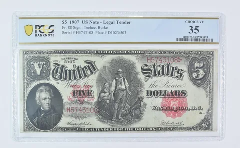 1907 $5 Legal Tender Fr#88 Large Note Choice VF 35 PCGS *9536