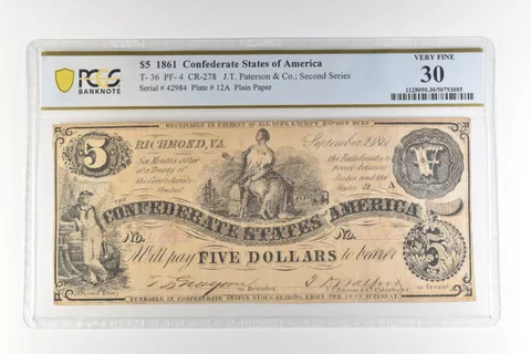 1861 $5 Confederate States America T-36 PF-4 CR-278 Very Fine 30 PCGS *4405
