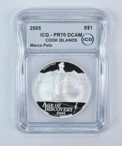 2005 Cook Islands 1 Dollar Silver Marco Polo 1 Oz PR70 DCAM ICG a5821