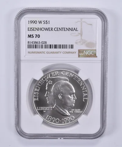 1990-W Eisenhower Commemorative Dollar MS70 NGC Brown Label