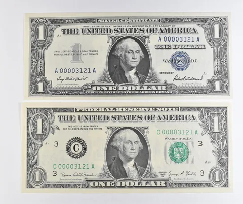 Lot (2) Matching Serial Numbers 1957 $1 Silver Certificate/1969 D $1 FRN *1720