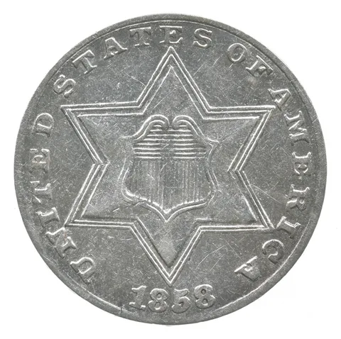 1858 Silver Three Cent Piece Trime a8327