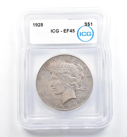 1928 Peace Silver Dollar EF45 ICG *9869