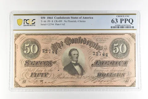 1864 $50 Confederate States T-66 PF-8 CR-499 Choice Unc 63 PPQ PCGS *4436