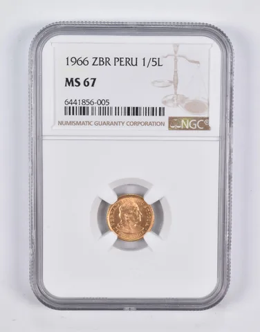 MS67 1966 ZBR Peru 1/5 Lire NGC *2212