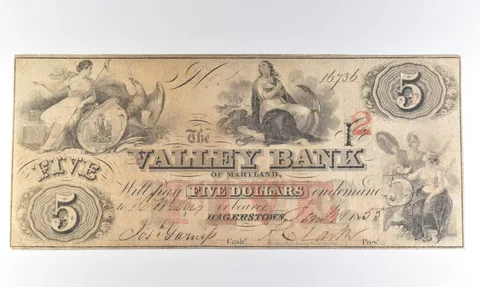 1853 $5 Hagerstown MD Valley Bank Obsolete Note *8310
