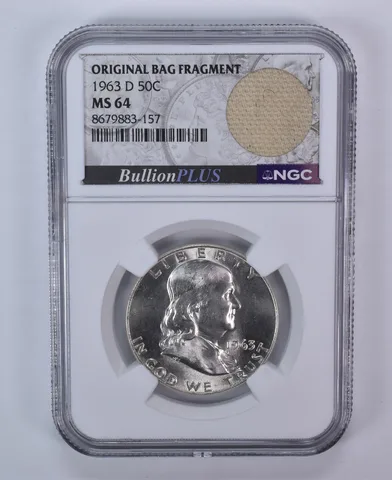 1963-D Franklin Half Dollar Original Bag Fragment MS64 NGC