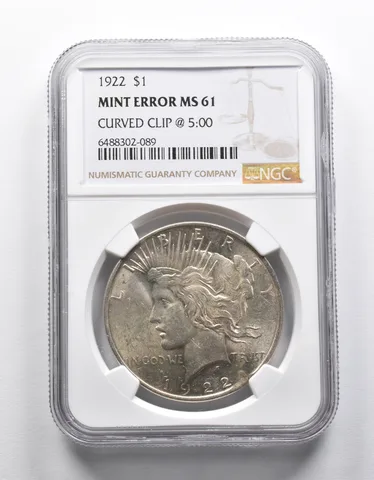 Mint Error MS61 1922 Peace Silver Dollar Curved Clip @5:00 NGC *1912