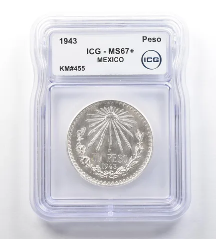 1943 Mexico Peso KM#455 MS67+ ICG *7643