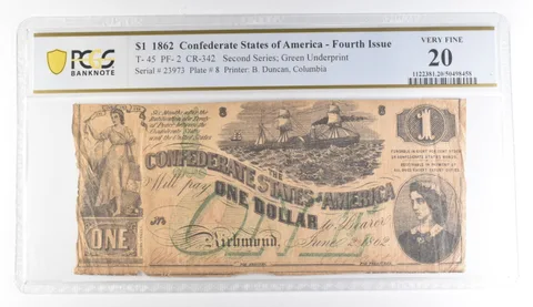 1862 $1 Confederate Fourth Issue T-45 PF-2 CR-342 Very Fine 20 PCGS *0141
