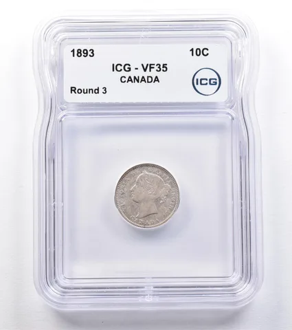 1893 Canada 10 Cents Round 3 VF35 ICG *1824