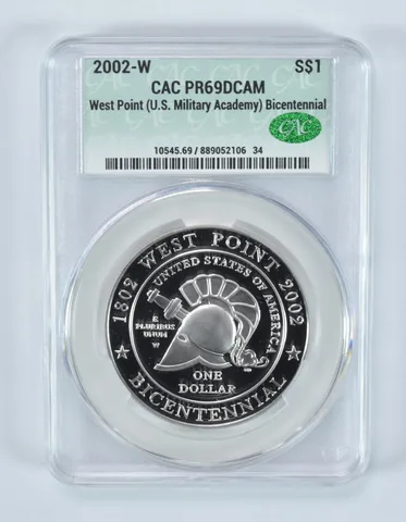 2002-W West Point Commemorative Silver Dollar PR69 DCAM CAC CACg