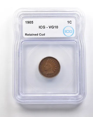 1905 Indian Head Cent Mint Error Retained Cud VG10 ICG *1625