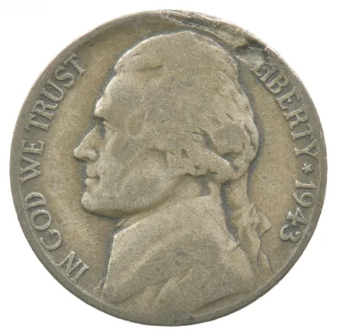 1943-P Jefferson Nickel Lamination Error a6156
