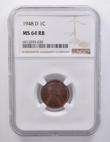 1948-D Lincoln Wheat Cent MS64 RB NGC Beautiful Tone *7147