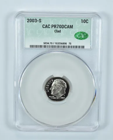 2003-S Roosevelt Dime CLAD PR70 DCAM CAC CACg
