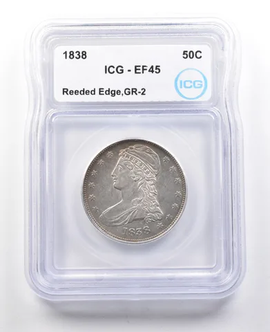 1838 Capped Bust Half Dollar Reeded Edge GR-2 EF45 ICG *3099