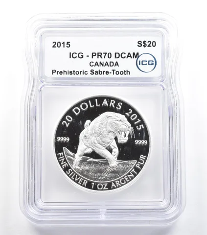 2015 Canada 20 Dollars Silver 1 Oz Prehistoric Sabre-Tooth PR70 DCAM ICG *5554
