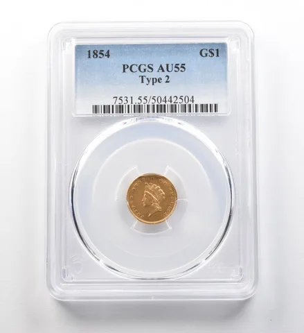 1854 $1 Indian Princess Head Gold Dollar Type 2 AU55 PCGS a8143