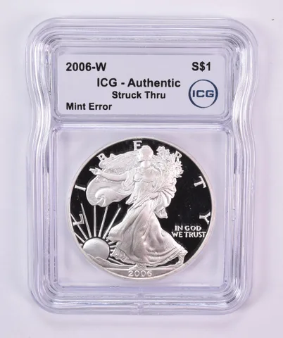 2006-W American Silver Eagle Mint Error Struck Thru Authentic ICG