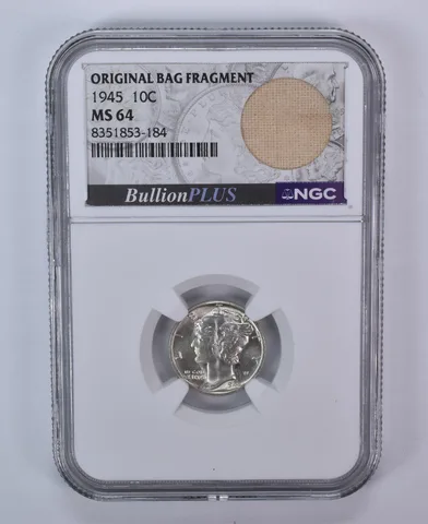 1945 Mercury Dime Original Bag Fragment MS64 NGC