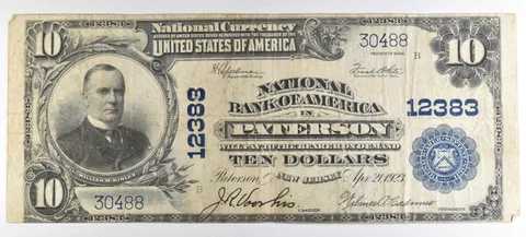 1902 $10 National Currency National Bank Of America Paterson NJ Ch#12383 a3394