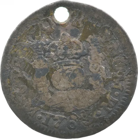1763 Mexico 1/2 Real Shipwreck Coin Holed a9586