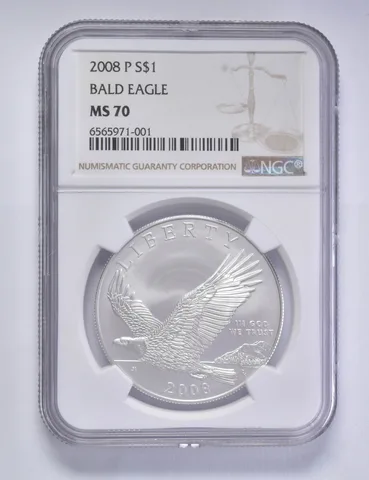 2008-P American Bald Eagle Commem Silver Dollar $1 MS70 NGC Brown Lbl
